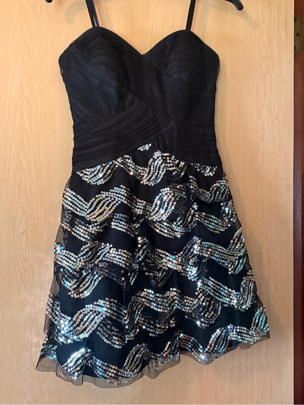 Blondie Nites Black Strapless Sequin Fit-and-Flare Mini Dress